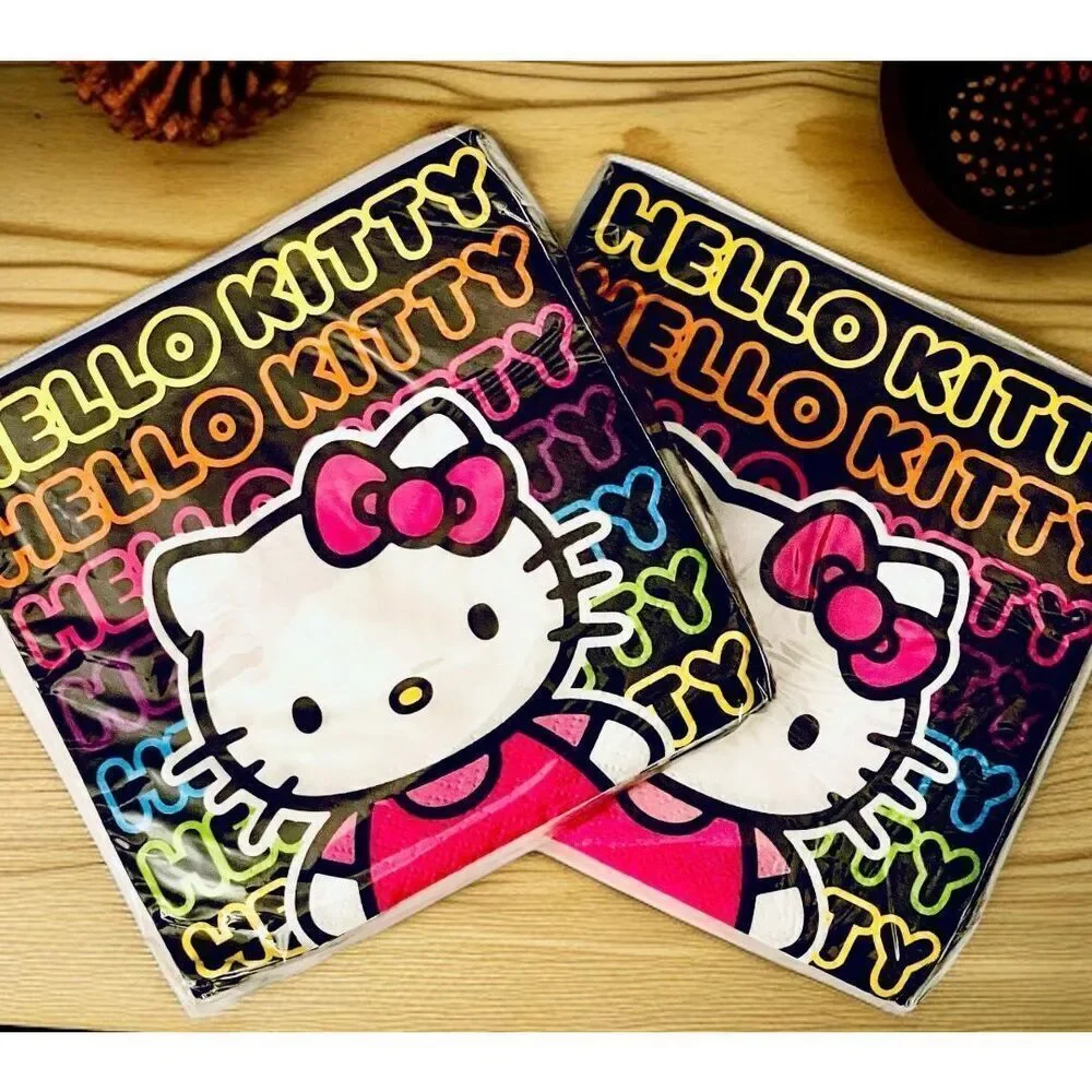 NWT Sanrio 32 Black HELLO KITTY Neon 16 Pack(x2) 2 Ply Birthday Paper Napkins